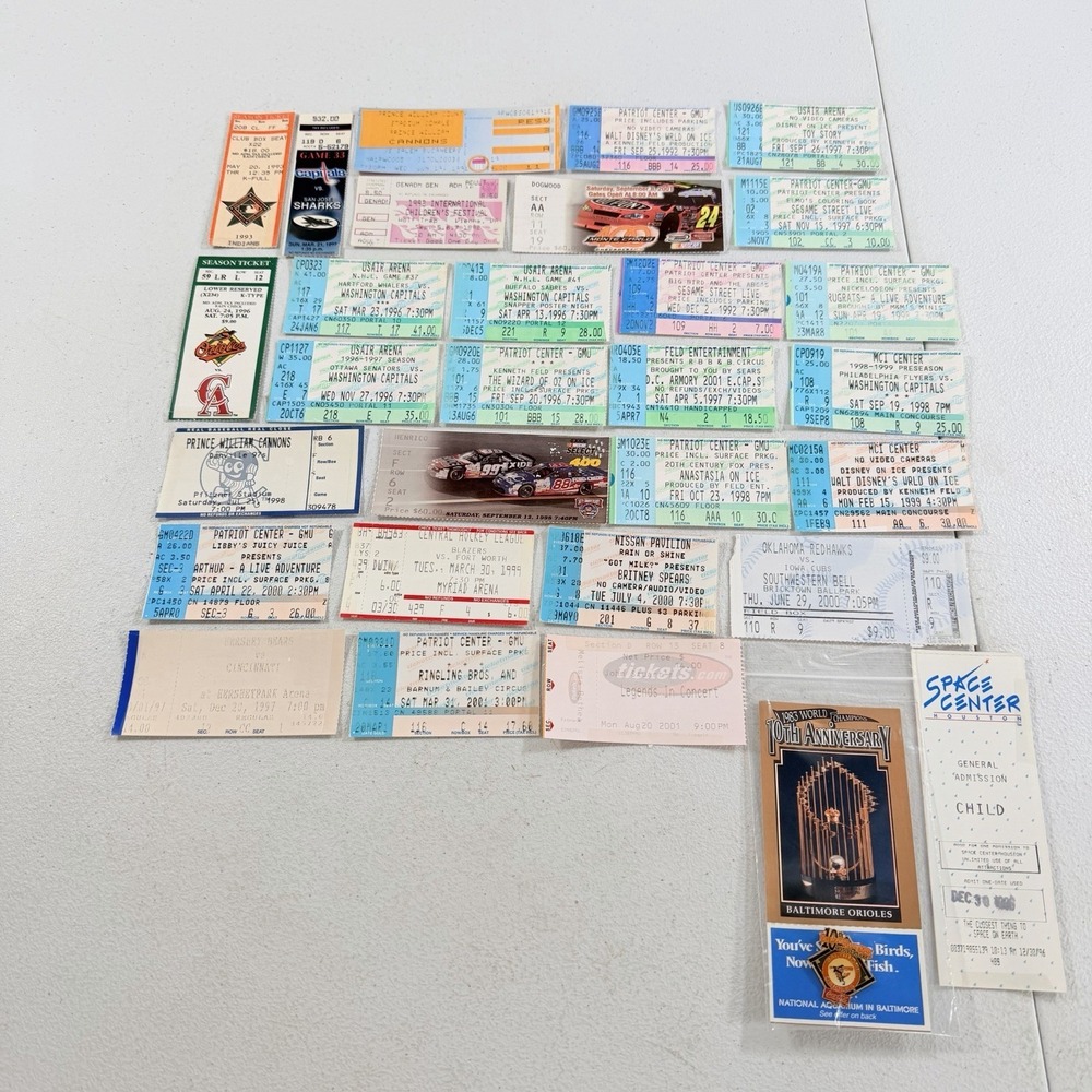 Lot Of 28 Ticket Stubs Capitals Orioles‎ Brittany Spears Disney Shows NASCAR